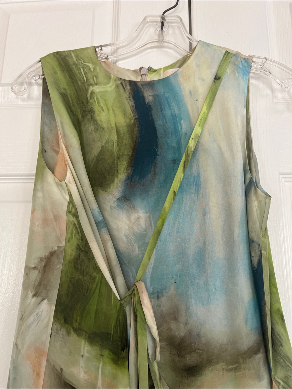 COS Asymmetrical Sleeveless Midi Dress in Green and Blue Watercolor - Picture 4 of 17
